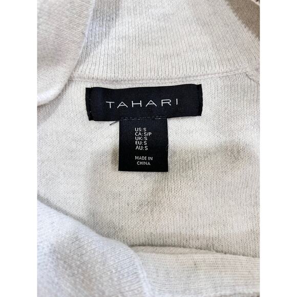 Tahari Ivory Gray Mock Turtleneck Tunic Sweater Pockets Zipper Detail Womens SM - Picture 9 of 9